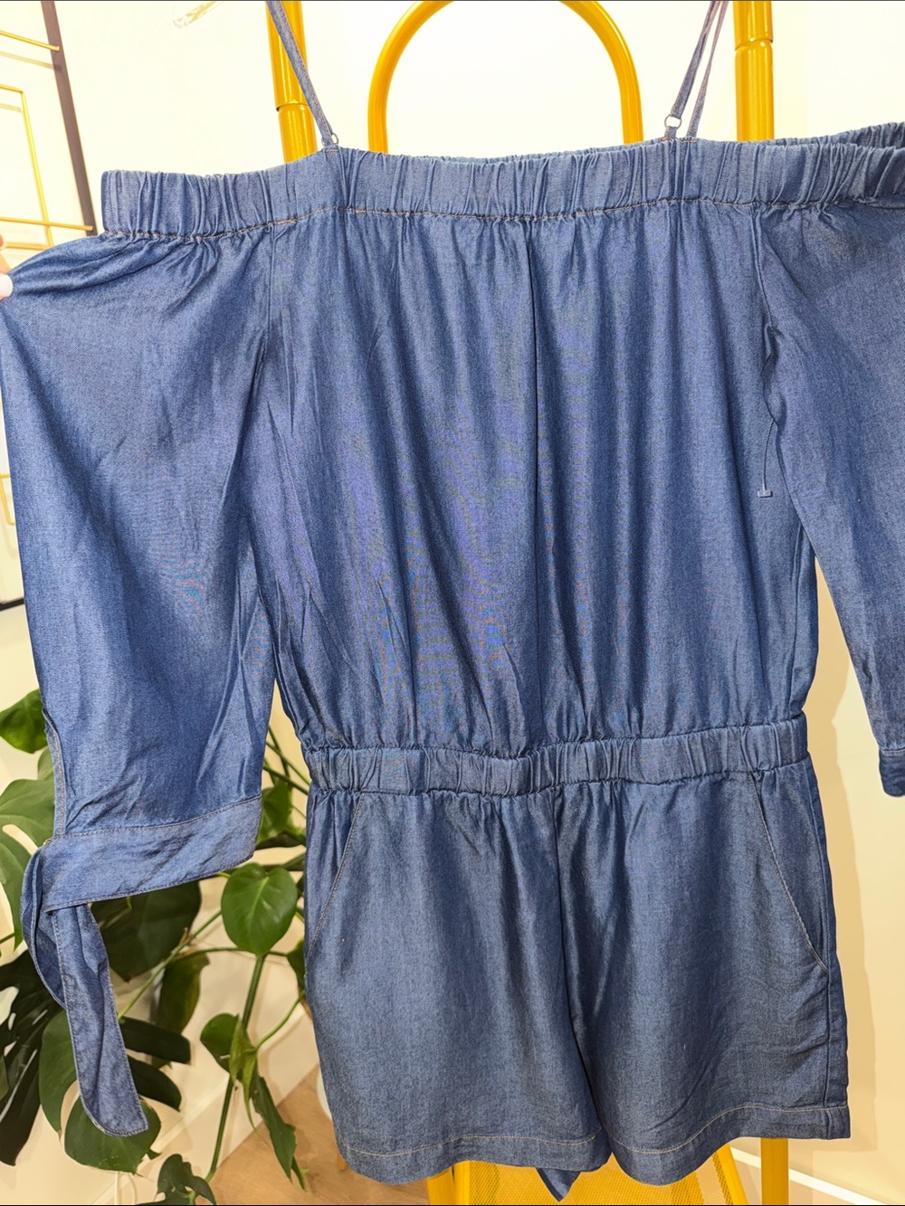 Splendid Denim Blue Off-Shoulder Romper